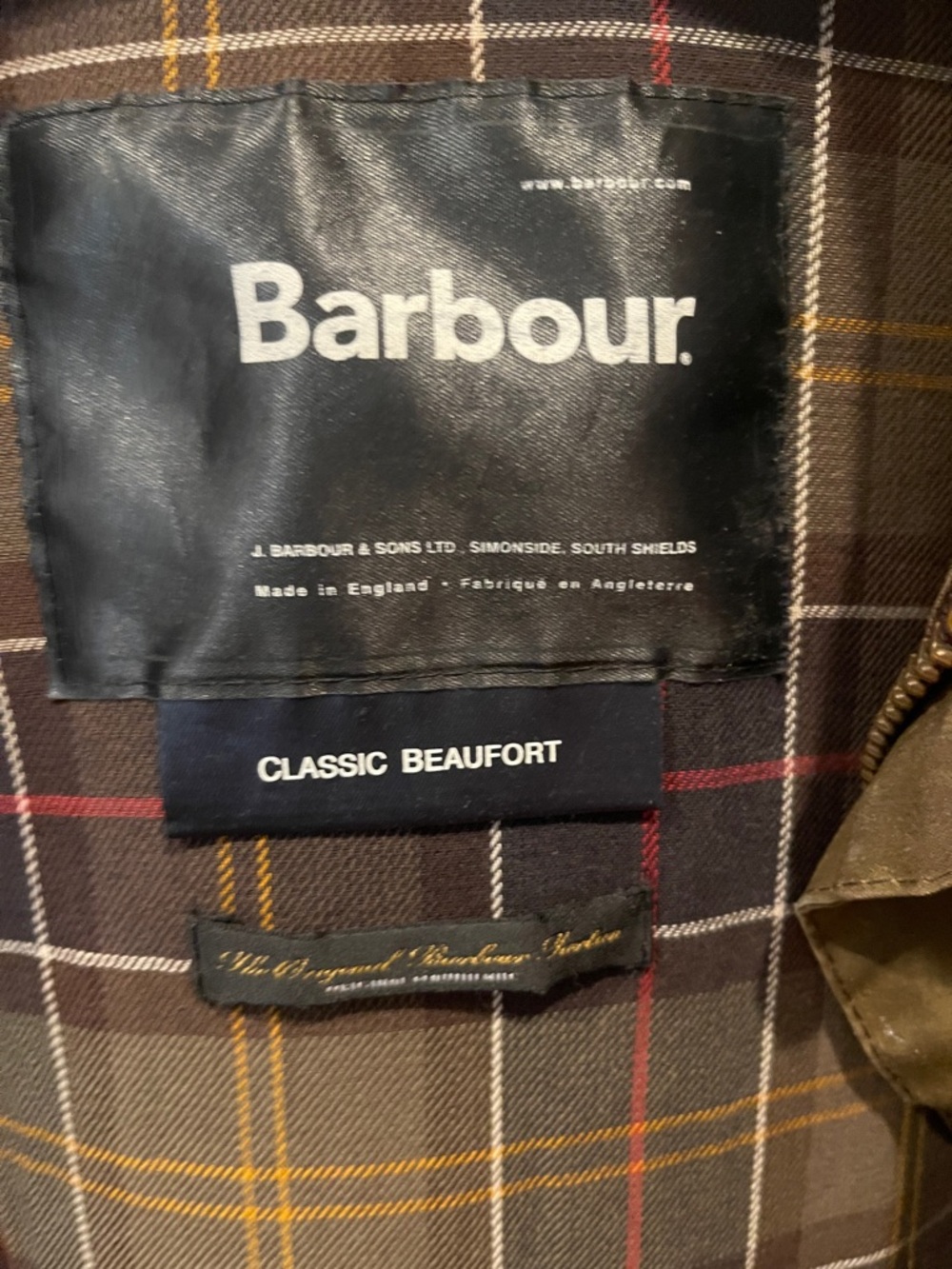 Barbour Olive Waxed Cotton Field Jacket with Brown Corduroy Collar - Picture 3 of 4